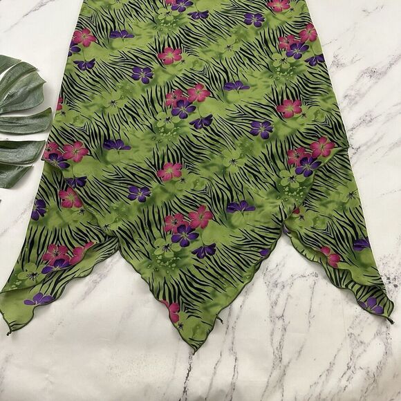 A Wild Thyme Womens Vintage Y2k Slip Dress Size 12 Green Pink Floral Zebra Shift - Picture 4 of 9